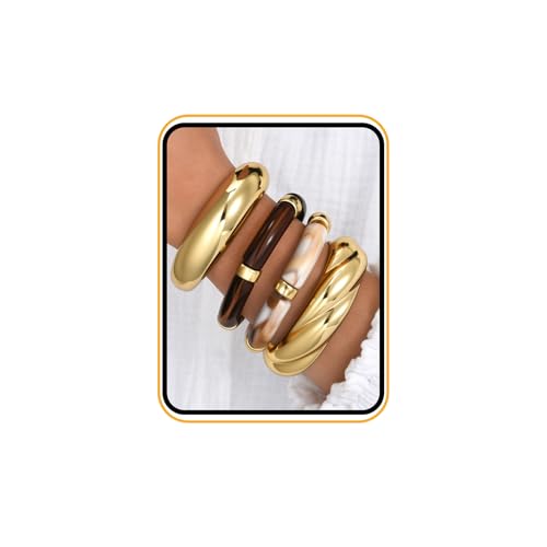 Gold Bracelet Stack For Women, 3Pcs Jade Vintage Chunky Stackable Stretch Boho Western Adjustable Bracelet Stacks Statement Dainty Tarnish Free Waterproof Jewelry Gift - color: Gold-4Pcs