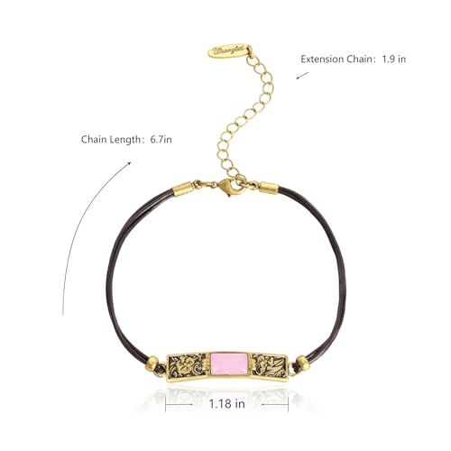 Montana West x Wrangler Faux Leather Wrap Bracelets for Women Western Country Bohemian Cowgirl Turquoise Dainty Jewelry - color: Gold-Pink