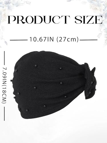 Bohend Stretchy Bowknot Turban Headband Elastic Cap Non Slip Bonnet Beanie Headwrap Hats for Women and Girls - color: Black