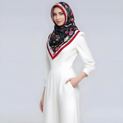 Premium Floral Scarf for Women 35x35 Square Silk Feel-Lightweight Scarves Headscarf Bandanas Wrapping Handbag - color: Botanical Bloom