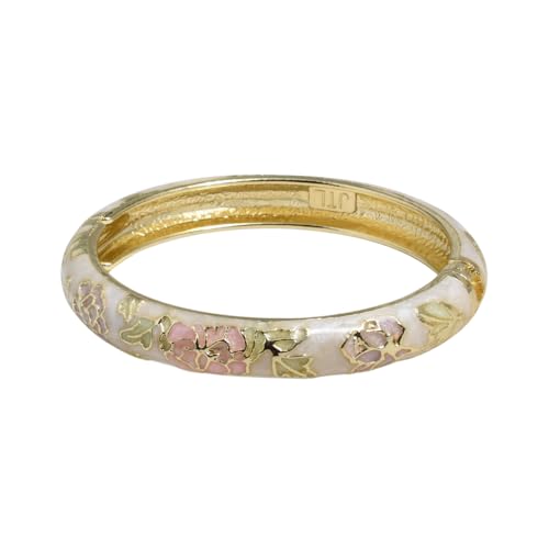 Vintage Flower Cuff Bangles Gold Plated Cloisonne Chinoiserie Peony Floral Elegant Bracelet Gifts For Women - color: light yellow pink