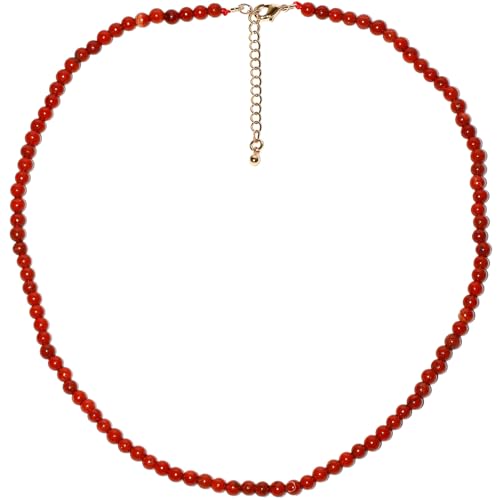 Simple Choker Necklace for Women Real Stone and Crystals Necklaces 4mm Beaded Choker Jewelry Meditation Gift for Women (16"+2") - style: Redstone