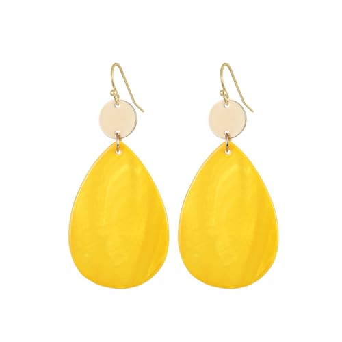 Elisheva Bohemian Lightweight Mother of Pearl Shell Drop Dangle Earrings for Women, Boho Chic Hippie Waterdrop Statement Jewelry Gift - color: yellow
