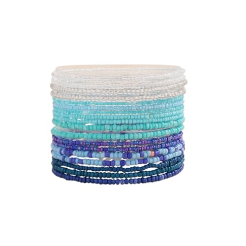 Fuqimanman2020 18Pcs Boho Stackable Beaded Bracelets for Women Colorful Handmade Multilayered Rice Beads Anklets Set Summer Beach Bohemian Jewelry Gift - color: Style 1 Blue