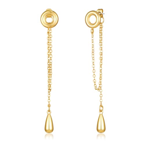 YUJIE Gold Drop Earrings for Women Long Teardrop Dangle Earrings 14K Gold Plated Minimalist Statement Chain Earring Trendy Jewelry - color: gold 69A