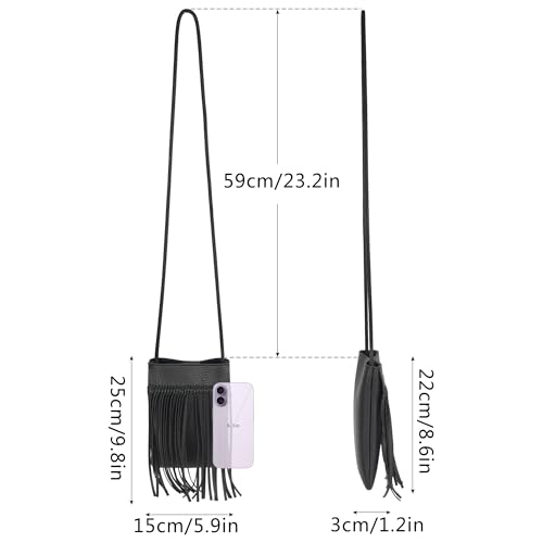 Hoce Women’s Leather Fringe Messenger Bag Large Hobo Crossbody Tassel Shoulder Bags, Gift for Mom Wife Girlfriend - color: 07785black-bigger