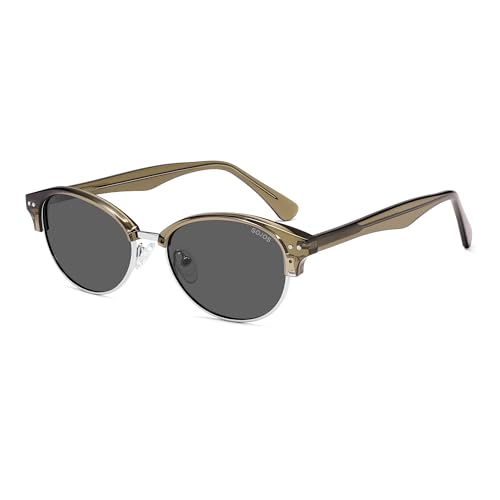 SOJOS Trendy Oval Polarized Sunglasses for Women Retro Cute Shades Sunnies SJ2687 - color: Green Frame Grey Lens