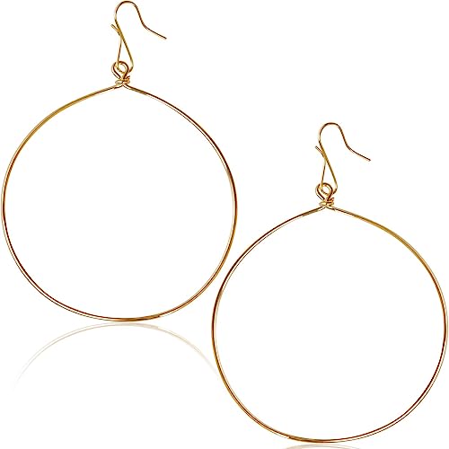 Dangle Hoop Earrings for Women - Minimalist Geometric Round Drop Hoops - Hypoallergenic, Safe for Sensitive Ears - Plated in 18K Gold or 925 Sterling Silver - color: 3.2" inch - 18K Gold Plated