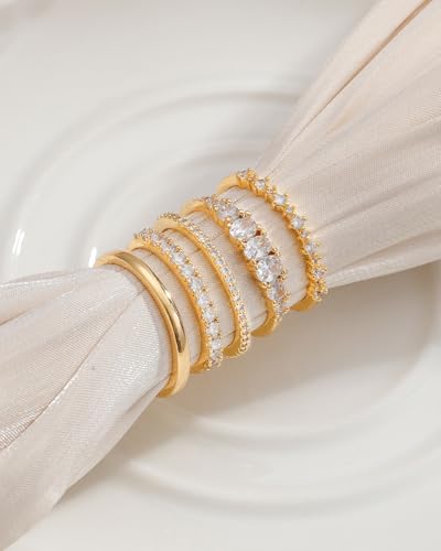 Stackable Silver/Gold Rings for Women Non Tarnish Trendy Dainty 14K Gold Plated Stacking Cubic Zirconia Thumb Ring Set Minimalist Promise Wedding Bands Engagement Rings for Women Size 6-10 - color: B-5pcs-Gold, size: 6