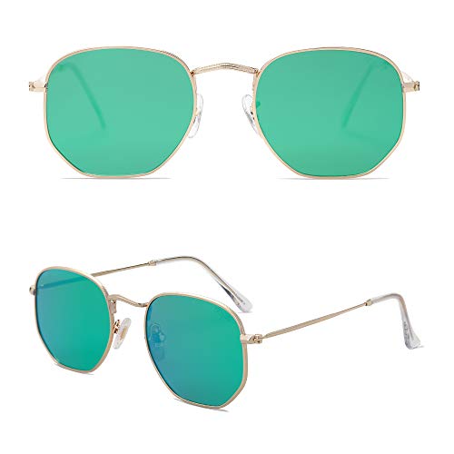 SOJOS Square Polarized Sunglasses for Women Men Small Hexagonal Polygon Shades SJ1072 - color: Green