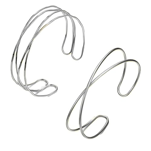 Silver Arm Cuff for Women Open Adjustable Armband Stackable Upper Arm Bracelet Bangle Minimalist Summer Beach Cuff Jewelry - color: Silver Arm Cuff CD