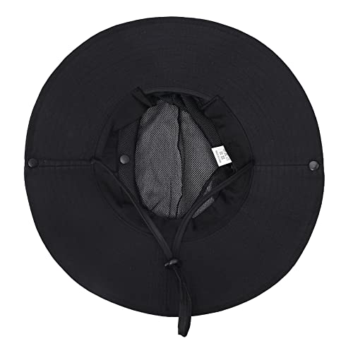 Womens Summer Sun Hat Beach Hat Wide Brim Outdoor UV Protection Hat Foldable Cool Mesh Ponytail Bucket Hat - color: Black