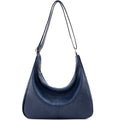 Hobo Bags for Women Foldable Vegan Leather Shoulder Handbag Slouchy Tote Crossbody Purses - color: Dark Blue