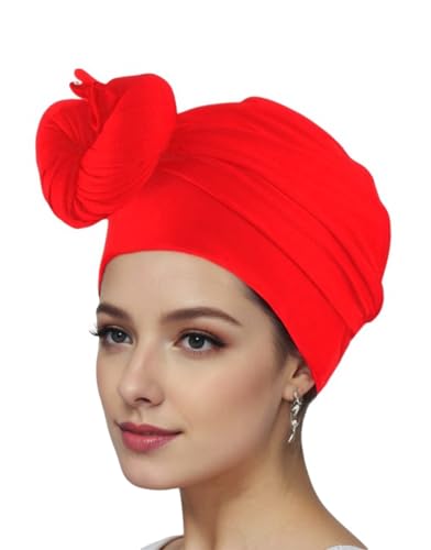 vabovin Head Wraps for Black Women Stretch Jersey Knit Turban Headwrap Solid Color Headscarf Headband Shawl - color: 13- Red