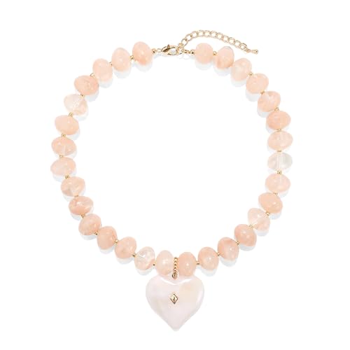 Elegance 11 designs Chunky Heart Necklace for Women, Colorful Acrylic Beaded Statement Puff Heart Necklace, Cute Boho Y2K Choker Necklace for Gift Jewelry - color: Pink Heart Pendant Necklace