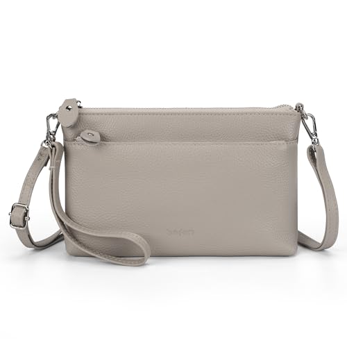 befen Genuine Leather Wristlet Clutch Wallet Purses with RFID Blocking, Small Crossbody Bags Shoulder Handbag for Women - color: Grey