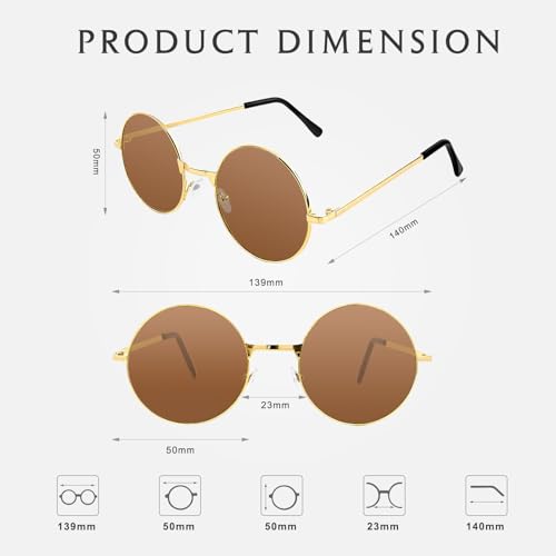 NACHLYNN Round Hippie Sunglasses Metal Border Circle Hippie Glasses UV380 Protection 70s Sunglasses for Men Women Party Favor - color: Brown