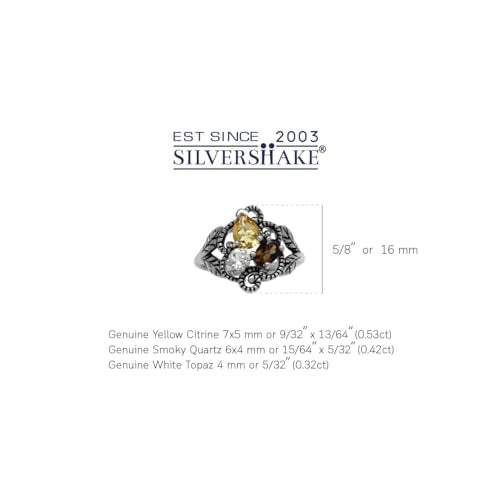 Silvershake Natural Citrine Smoky Quartz and White Topaz 925 Sterling Silver Vintage Style Leaf Ring