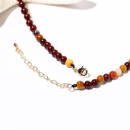 Simple Choker Necklace for Women Real Stone and Crystals Necklaces 4mm Beaded Choker Jewelry Meditation Gift for Women (16"+2") - style: Egg Yolk Stone