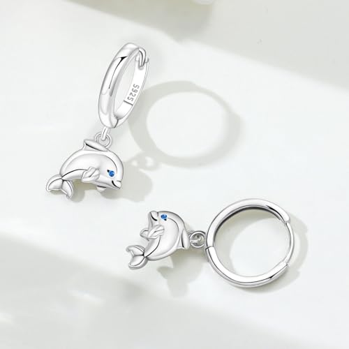 925 Sterling Silver Dangle Earrings for Women, Butterfly&Bee Animals Design, Hypoallergenic Jewelry gifts - color: Dolphin Earrings