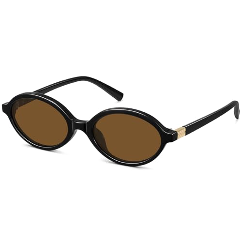 WOWSUN Retro Oval Sunglasses Womens Trendy Sun Glasses Sunnies UV400 Protection - color: Oval-bright Black Frame Brown Lens a