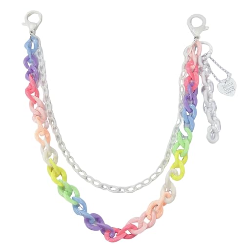 Y2k Heart Pendant Rainbow Acrylic Pants Trousers Chain for Women Chunky Colorful Resin Removable Love Charm Layered Rock Wallet Belt Pocket Waist Jeans Belly Chains Backpack Body Accessories - color: White