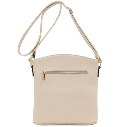 ALYSSA Triple Zip Pocket Large Crossbody Bag - color: Beige