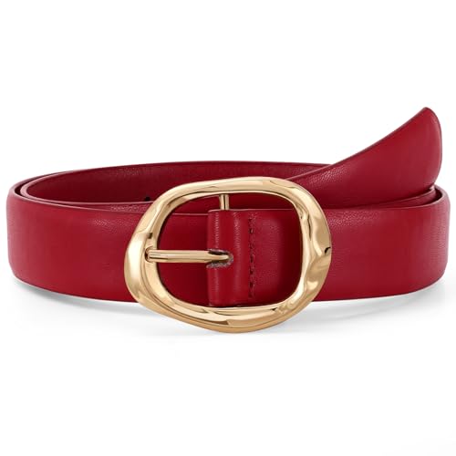Women Leather Belt for Jeans Pants Ladies Casual Waist Belt Fashion Women Belt with Gold Buckle - color: Burgundy, size: Suit for waist size 38"-42"