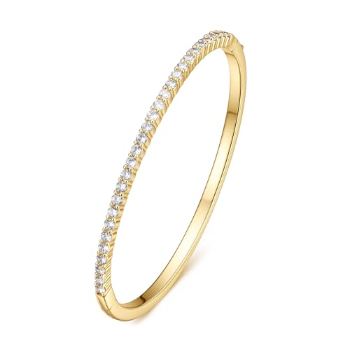 Turandoss Gold Bangle Bracelets for Women - Dainty 14K Gold Plated Tennis Bangle Bracelet Personalized Cubic Zirconia Oval Cuff Bracelets Jewelry Gifts - color: Half CZ Bangle - Claw Tennis