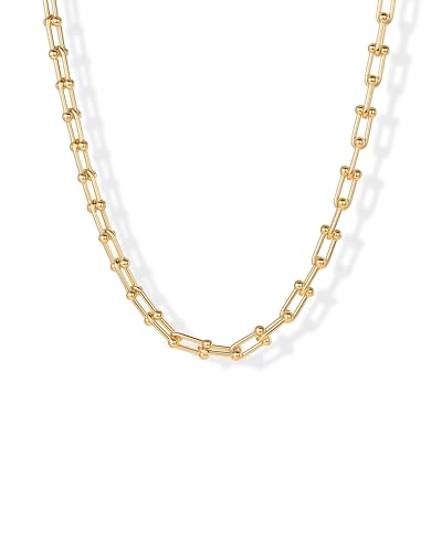 PAVOI 14K Gold Plated Chunky Chain Choker Necklaces for Women | Gold Statement Graduated Link Chain Necklace | Bold Oval Link Barbell Links Paperclip Chains