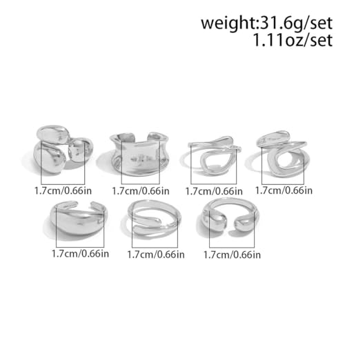 Chunky Gold Rings for Women Non Tarnish Silver Chunky Rings Set Adjustable Thick Statement Ring Gold Stackable Ring for Women Trendy Fashion Silver Jewelry - style: Style6
