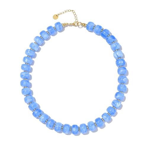 Chunky Beaded Statement Necklace for Women Trendy Colorful Boho Resin Bead Choker Necklaces Summer Handmade Jewelry Gifts Accessories - color: Blue - 1