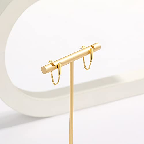 Chain Earrings for Women Small Sterling Silver Post Bar Drop Dangle Earrings Minimalist Stud Earring Hypoallergenic Dangly Jewelry Gift - color: small chain stud/gold