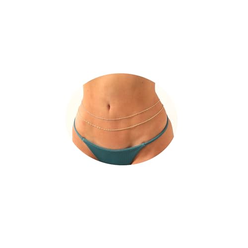 Belly Waist Chain Beads Pearl Coins Layered Belly Chains Boho Gold Plated Sexy Bikini Body Chain Adjustable Jewelry for Women - style: E-water ripple