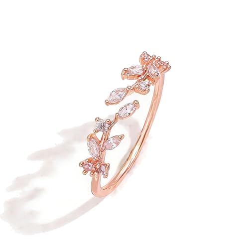 Dainty Rings Open Adjustable Ring Leaf Ring for Women Dainty Stackable Rings for Women - color: Rose