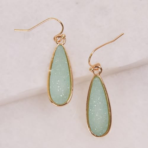 Teardrop Dangle Earrings for Women with Simulated Druzy Stones, in Gold or Rose Gold Tone - color: Gold - Aqua Stone