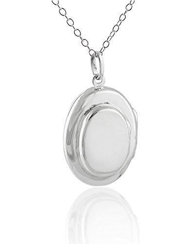 FashionJunkie4Life Sterling Silver Oval Locket Necklaces for Women, 18" Cable Chain - style: Double Layered