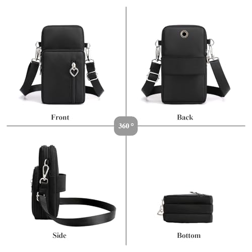 WITERY Waterproof Nylon Cute Crossbody Cell Phone Purse Smartphone Wallet Bag for Women - color: Black 1