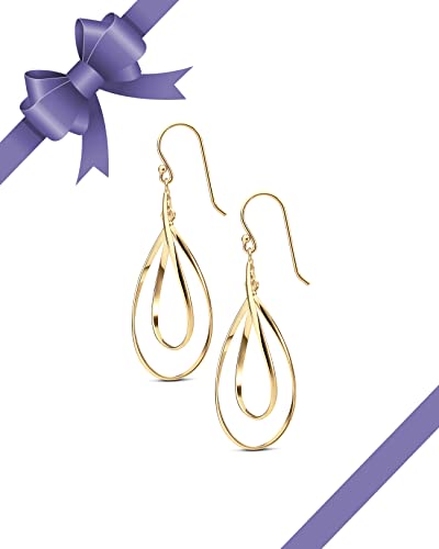 MILLA Teardrop Earrings - Designer Silver Statement Earrings or Gold Dangle Earrings for Women Trendy Upscale Dangly Earrings - color: Double Teardrop / 14K Gold Plated