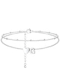 Silvora Ankle Bracelets for Women Waterproof 14K Gold/Silver/Black Initial Anklet for Women Dainty Layered Heart Ankle Bracelets Stainless Steel Adjustable Foot Chain Anklet Summer Beach Jewelry - color: G-Silver
