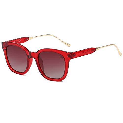 SOJOS Classic Square Polarized Sunglasses Womens Mens Retro Trendy UV400 Sunnies SJ2050 - color: Red/Reddish Brown