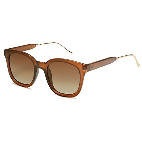 SOJOS Classic Square Polarized Sunglasses Womens Mens Retro Trendy UV400 Sunnies SJ2050 - color: Dark Brown/Brown