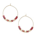 Natural Stone Beaded Hoop Earrings for Women, Boho Handmade Lightweight Hypoallergenic Trendy Summer Beach Accessories Fashion Jewelry Gift - color: red