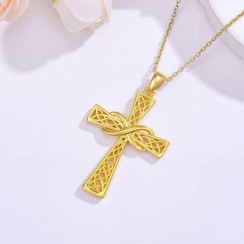 14K Gold Cross Necklace Gold Cross Pendant Necklace Christian Faith Jewelry Gifts for Women - style: A-Infinity Celtic Cross