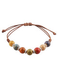 MINACHI Bohemian Colorful Ceramic Bead Adjustable Leather Bracelet, Boho Hippie Summer Jewelry Gift for Women - color: S05