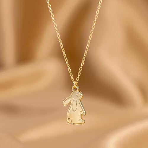 VRIUA Gold Necklace for Women - 14K Gold Plated Dainty Italian Horn Star of David Butterfly Bow Sun Lotus Volleyball Baseball Cowboy Boots Necklace Jewelry Everyday for Women - style: Bunny
