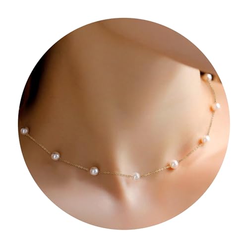 Trinckle Pearl Necklaces for Women, Gold Pearl Choker Single Pendant Necklace Layered Daisy Jewelry for Prom Birthday Gifts, Prom Wedding Strands for Bride Bridesmaids as Beach Summer Accessories - style: Gold Pearl Necklace