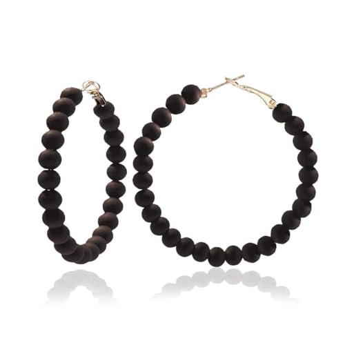 Chic Resin Beaded Hoop Earrings Colorful Candy-colored Acrylic Circular Round Dangling Boho Earrings for Women Minimalist 80S Geometric Party Jewelry - color: black