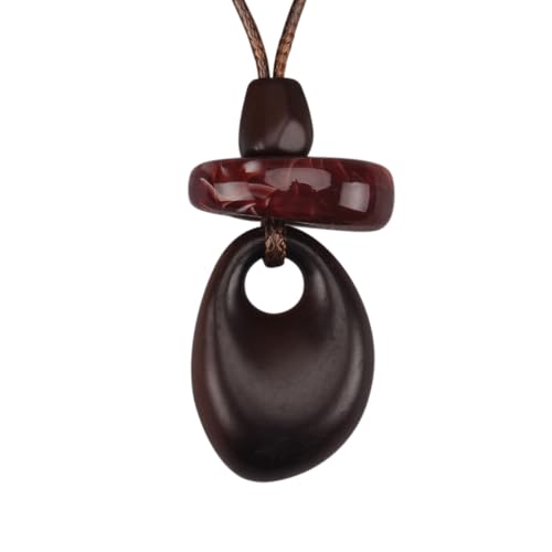 Kelake Leather Necklace for Women Men Teen Vinatge Boho Alloy Pendant Choker Jewelry Fashion Sweater Necklaces with Adjustable Genuine Leather Chain - color: Dark Brown Wood Layered Pendant