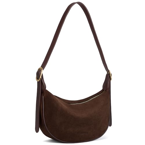 BOSTANTEN Purses for Women Crescent Crossbody Bag Vegan Leather Shoulder Hobo Handbag Adjustable Strap - color: Regular Suede Coffee